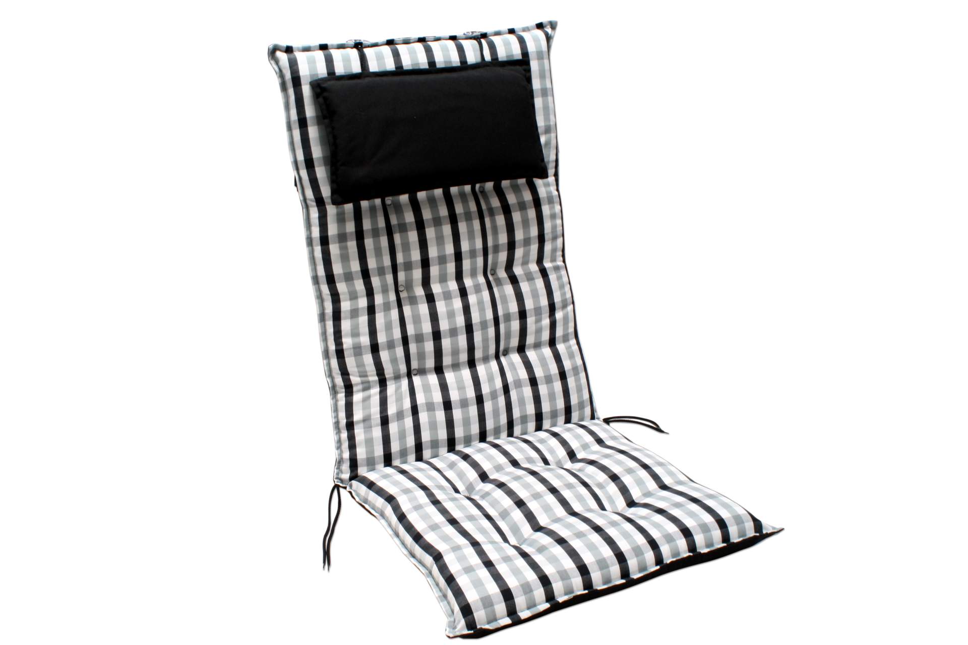 Auflage Gartenstuhl RÜGEN schwarz / weiss kariert Hochlehner Stuhl